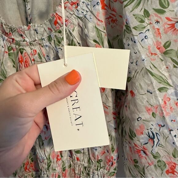 NWT THE GREAT. Gray Cotton Floral Maxi Dress 0 Small - Picture 14 of 15